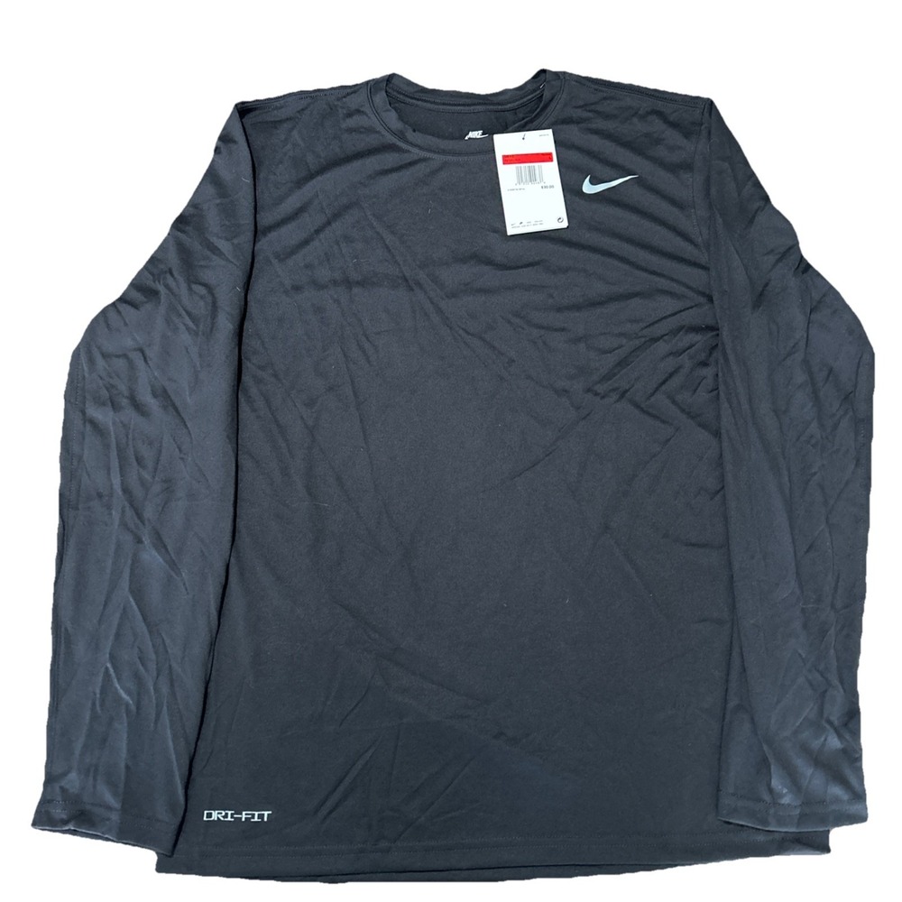 Nike Men s Legend Long Sleeve Performance TEE BLACK DRI FIT 727980 010 LARGE